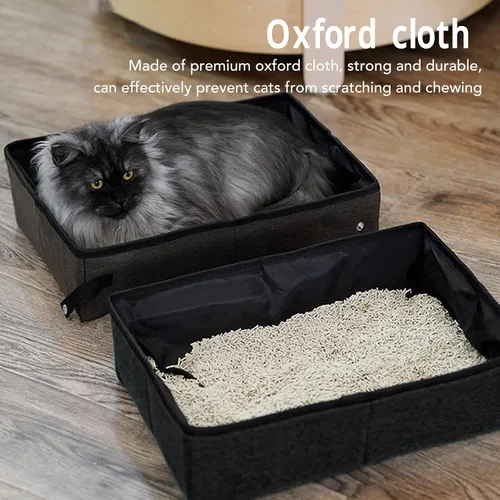 Vista 5 de Caja de arena portátil para gatos, a prueba de fugas, impermeable, plegable, con cremalleras dobles selladas