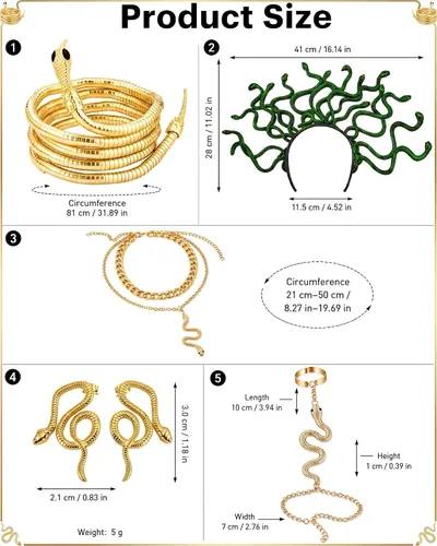 Vista 5 de Medusa - Juego de accesorios para disfraz, 10 diademas de serpiente