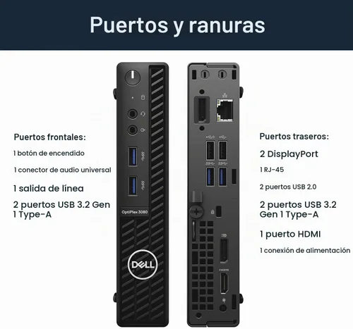 Vista 5 de DELL OptiPlex 3000 Series 3080 - Escritorio con factor de forma micro, Intel Core i5-10500T, 16GB RAM, 256GB PCIe SSD, Wi-Fi 5, Bluetooth, KB