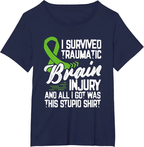 Vista 16 de Camiseta traumática con cinta verde para concienciación de lesiones cerebrales traumáticas I survived TBI, Negro, S