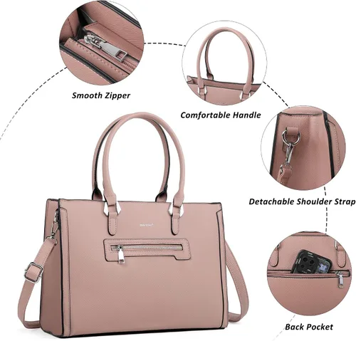 Vista 5 de TANTOMI Structured Satchel Purses for Women, Medium Vegan Leather Top Handle Handbag with Pockets, Classy Work Bag for Ladies