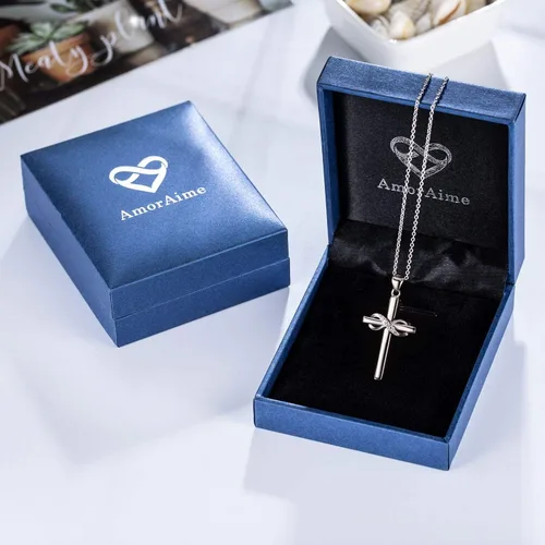 Vista 7 de AmorAime Collar de cruz de plata de ley 925 para mujer, collar infinito para novia, regalos para el día de San Valentín, cumpleaños