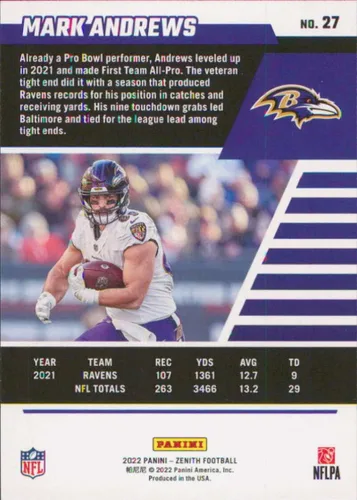 Vista 2 de 2022 Panini Zenith Retail #27 Mark Andrews Baltimore Ravens Football Card - GotBaseballCards