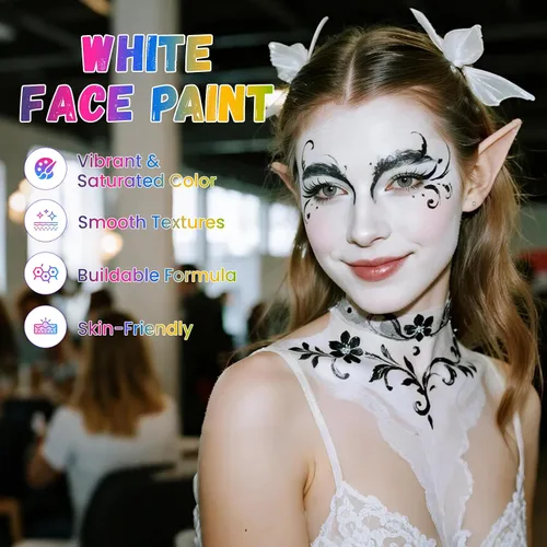 Vista 2 de Pintura facial blanca a base de agua para Halloween, Virbant y secado rápido, 1.06 onzas Blanco