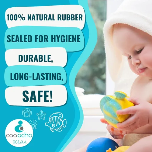 Vista 5 de CaaOcho Juguete de baño de goma natural pura - La The Butterfly Fish Baby Toy - Juguetes de baño sin agujeros, juguetes de baño sin BPA para bebés