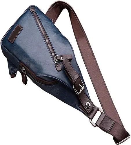 Vista 4 de Mochila estilo bandolera de piel para hombres y mujeres, bandolera de hombro, al pecho, mochila de uso diario para viajes, al aire libre