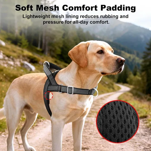 Vista 4 de Arnés sin tirones para perro con asa, ajustable, de malla suave, acolchado, reflectante, arnés para caminar con clip frontal para perros pequeños