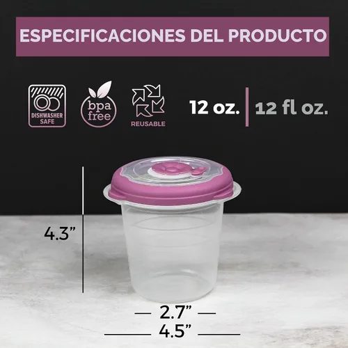 Vista 4 de Recipientes de plástico para sopa de 12 oz con tapas reutilizables, aptos para congelador, herméticos, recipientes de almacenamiento de alimentos