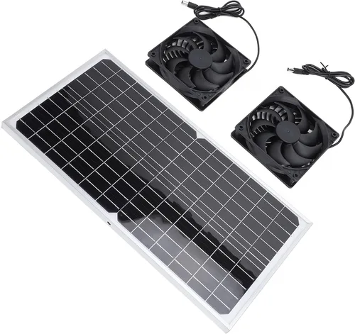 Vista 9 de Dpofirs Kit de ventilador de escape solar de 16 W Ventilador de ventilación dual con panel monocristalino para casa de mascotas invernadero