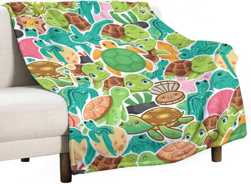 Vista 21 de Manta de tortuga marina, suave, mullida y cálida, manta pequeña de 30 x 40 pulgadas para sofá, oficina, bonita manta rosa para niños