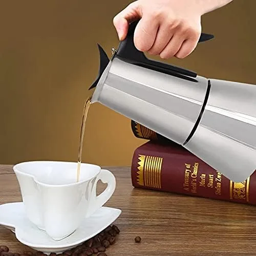 Vista 5 de RSSK - Cafetera eléctrica para café italiano, 6 tazas, cafetera eléctrica de acero inoxidable clásico