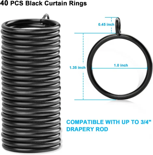 Vista 2 de 40 anillos de cortina negros con ojales para barra de cortina de hasta 3/4 pulgadas (anillos de cortina negros)