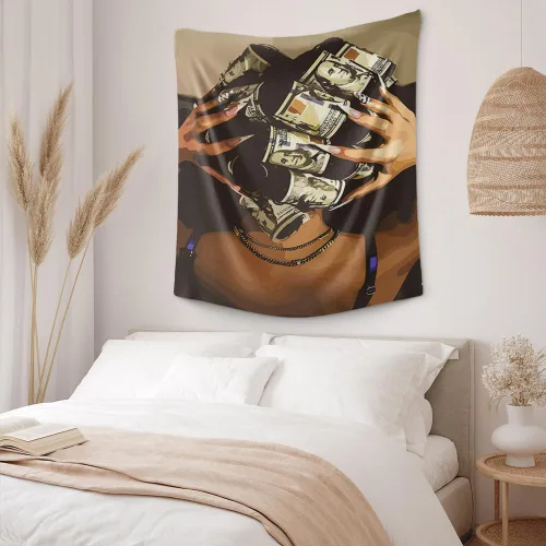 Vista 3 de FADALO Tapiz de mujeres negras afroamericanas, tapiz de arte con dinero de niña negra, tapices de pared de tendencia retro para colgar en la pared