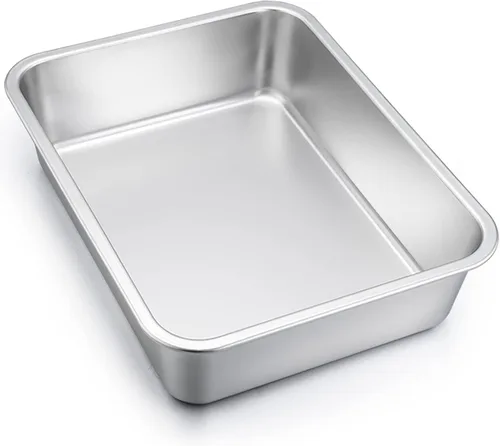 Vista 8 de E-far Sartén para lasaña pequeña, 10.6 x 8.3 x 3.2 pulgadas de profundidad, rectangular para hornear, de acero inoxidable, no tóxica y resistente