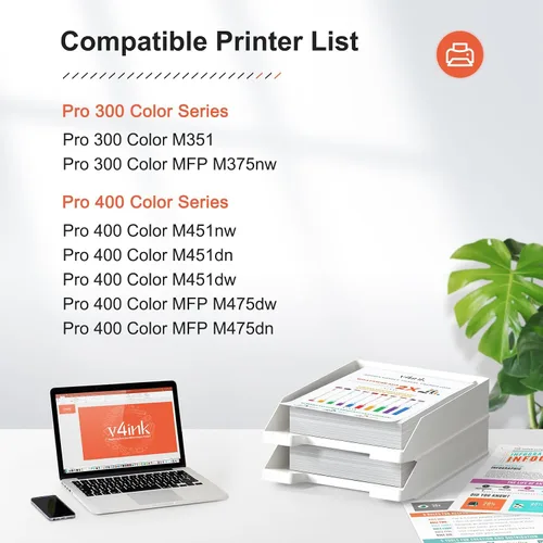 Vista 2 de v4ink Cartucho de tóner remanufacturado de repuesto para HP 305X 305A CE410X CE410A tinta negra de alto rendimiento para impresora HP Pro 400 MFP