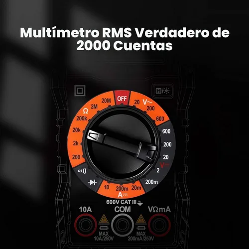 Vista 8 de KAIWEETS- Multímetro digital con funda, voltímetro CA/CC, prueba de Ohm/Volt/Amp, continuidad, diodos, para toma de corriente doméstica, prueba