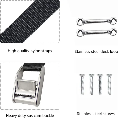 Vista 3 de Correas de amarre de batería para barcos, correas de hebilla de leva de acero inoxidable, kit de amarre con soportes inoxidables y tornillos SS