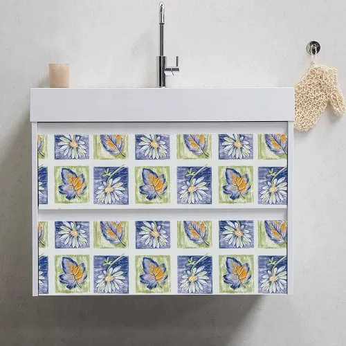 Vista 5 de 8083 - Papel tapiz de hojas florales para despegar y pegar, 17.7 pulgadas x 9.8 pies, mosaico, enrejado, margarita, flores, papel de contacto