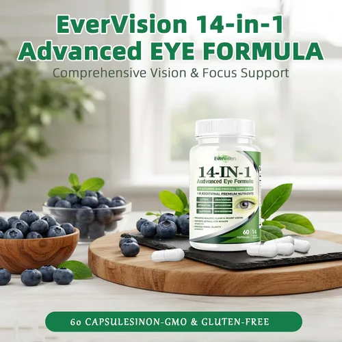 Vista 4 de Evervision 14 en 1 fórmula avanzada para ojos, suplemento de vitaminas y minerales para los ojos, 60 cápsulas, 2