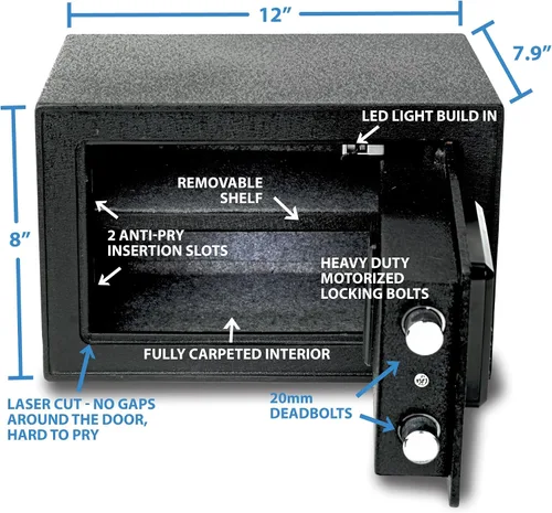Vista 2 de Viking Security Safe VS-20BLX Caja de seguridad biométrica pequeña, caja de seguridad de huella digital