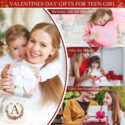 Vista 5 de Parima Regalos para el día de San Valentín para ella, organizador pequeño de joyería con inicial, joyero de viaje blanco para mujeres y niñas