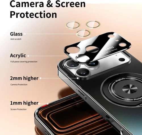 Vista 5 de Funda para iPhone 17 Pro Max con soporte magnético giratorio [cubierta de cámara integrada] [compatible con MagSafe] Funda delgada de protección a
