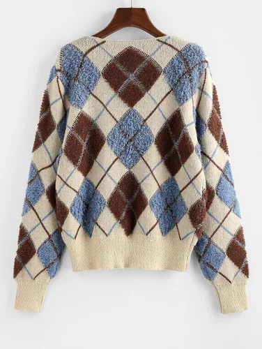 Vista 2 de ZAFUL Suéter de punto casual para mujer, cuello en V, hombros caídos, con botones, ropa de abrigo suelta