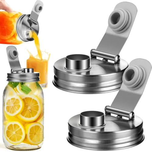 Vista 19 de Palksky Tapas para Beber de Frascos Mason, Accesorios de Tapa para Sorber de Frascos Mason de Boca Ancha de Acero Inoxidable, Tapa Abatible