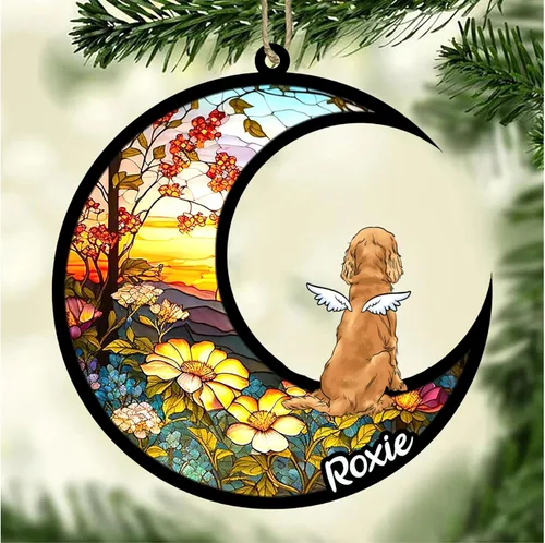 Vista 910 de LOVELYPOD Adorno de Navidad personalizado para perro Basset Hound (marrón) Basset Hound (marrón) adorno para atrapasoles de perro, razas de perros