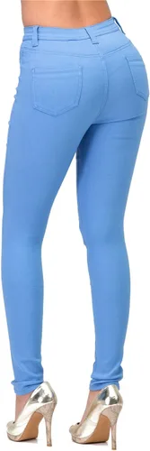 Vista 3 de LOVER BRAND FASHION Pantalones de mezclilla desgastados rasgados de color de talle alto para mujer