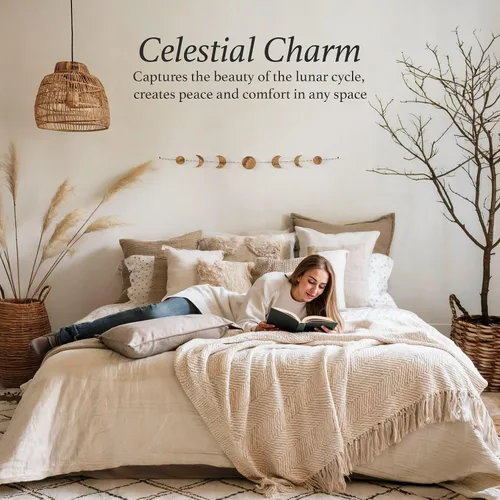 Vista 2 de BASE ROOTS Decoración de pared de fase lunar, arte de pared dorado para dormitorio, bohemia y astrología, estética de bruja 86 cm 7 fases de luna