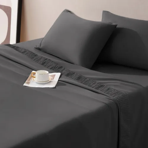 Vista 4 de SONORO KATE Juego de sábanas de cama, sábanas suaves de 1800 hilos, sábanas y fundas de almohada de microfibra refrescante, sábanas de 4 piezas