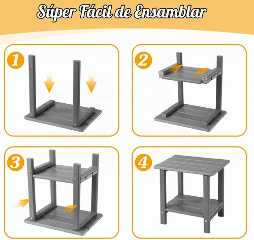 Vista 6 de Apolimi Adirondack - Mesa auxiliar para exteriores, mesa auxiliar de patio resistente de 2 niveles, resistente a la intemperie, mesa auxiliar sólida
