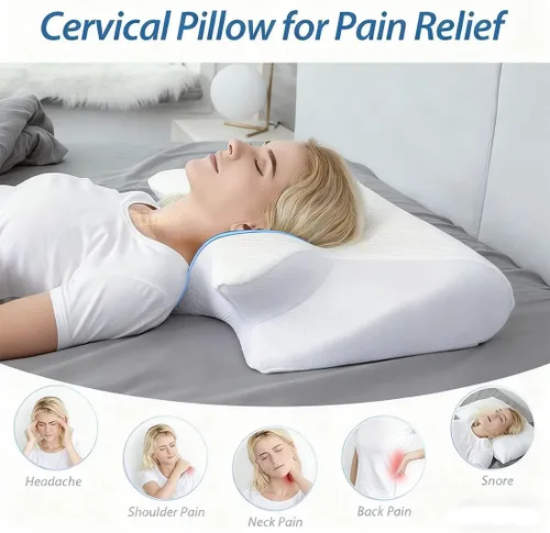 Vista 4 de Almohada de alivio de alta calidad, almohada ergonómica 2 en 1 con funda, almohadas ergonómicas de espuma viscoelástica para alivio del cuello