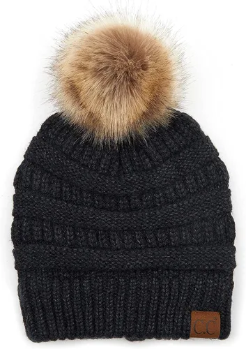 Vista 84 de Gorro unisex liso con pompón y ribete (HAT-43) de C.C Hatsandscarf Exclusives Marfil