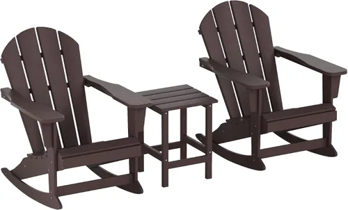 Vista 17 de Malibu - Sillas mecedoras Adirondack para patio al aire libre con juego de mesa auxiliar, gris