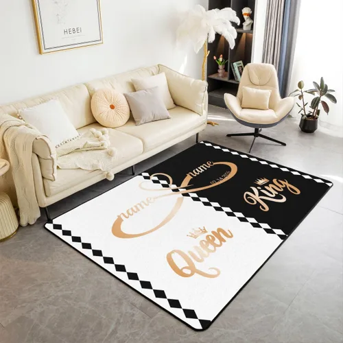 Vista 24 de Erosebridal King and Queen Custom Living Room Rugs 3x5 for Bedroom Romantic Valentine's Day Area Rug for Husband Wife Modern Black Grey His Hers