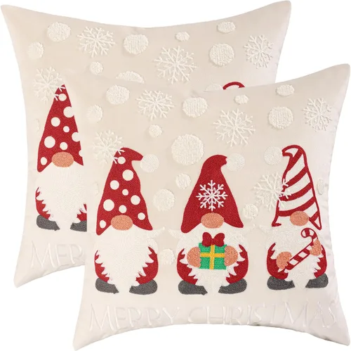 Vista 15 de Funda para almohadón navideño 18 x 18 pulgadas, juego de 2, funda de almohada de terciopelo beige con bastón de caramelo, funda para almohadón