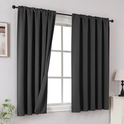 Vista 14 de CUCRAF Cortinas Opacas Beige de 45 Pulgadas, con Aislamiento Térmico Reductor de Ruido con Bolsillo para Barra, Cortinas de Ventana para Dormitorio
