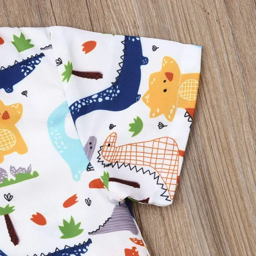 Vista 30 de Conjunto de camisa de manga corta con botones y pantalones cortos casuales con diseño de flamingo, para bebés y niños de 1 a 6 años, atuendos