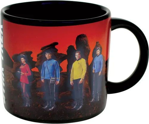 Vista 7 de Taza de café con cambio de color según temperatura con diseño de transportador Star Trek. Añada líquido caliente y Kirk, Spok, McCoy y Uhura