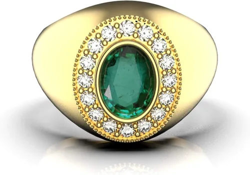 Vista 4 de Anillo de compromiso de oro de 14 quilates con esmeralda cruda para hombre y mujer