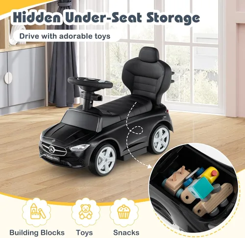 Vista 5 de Costzon Coche de empuje para niños pequeños, 3 en 1 Mercedes Benz Cochecito deslizante caminador con toldo, mango, barra de seguridad, sonido