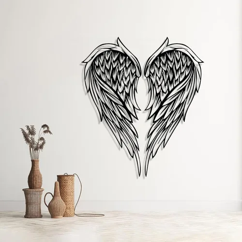 Vista 2 de Cadeali Arte de pared de metal con alas de ángel, decoración de escultura de pared de alas de ángel, decoración de pared de metal, para colgar