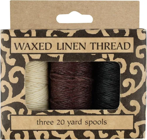 Vista 8 de Lineco Hilo de lino auténtico encerado, 20 yardas, paquete de 3 carretes, color negro Se utiliza para coser y encuadernar, cuero cosido a mano