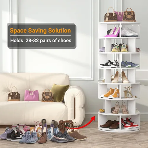 Vista 3 de Aheaplus Torre de Estante Giratorio para Zapatos, Zapatero Giratorio de 7 Niveles 360 Estantes Giratorios para Zapatos Organizador para Closet