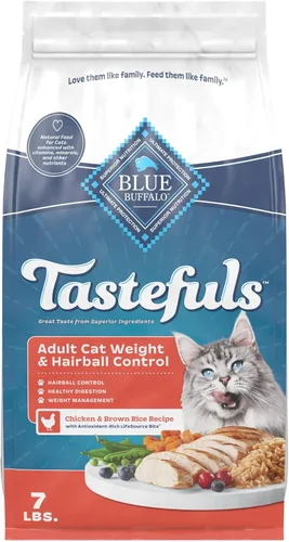 Vista 12 de Blue Buffalo Tastefuls Weight & Hairball Control Alimento seco natural para gatos adultos, bolsa resellable de 3 libras