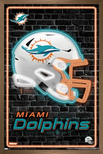 Vista 15 de Trends International NFL Miami Dolphins - Póster de pared con casco neón 23, 22.4 pulgadas de largo x 14.7 pulgadas, versión enmarcada en madera