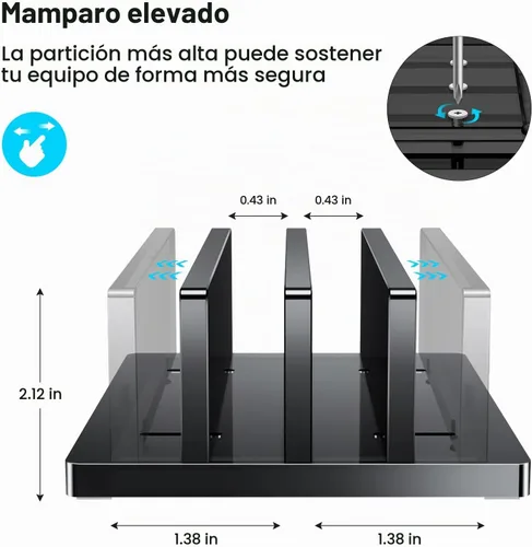 Vista 4 de OMOTON Soporte vertical para laptop, soporte doble acrílico negro para juegos de MacBook