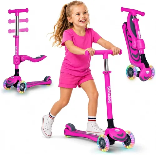 Vista 18 de SKIDEE Kick Scooter for Kids Ages 3-5 Foldable 3 Wheel Scooter with Lean-to-Steer, Adjustable Height, Removable Seat & LED Light Wheels Toddler